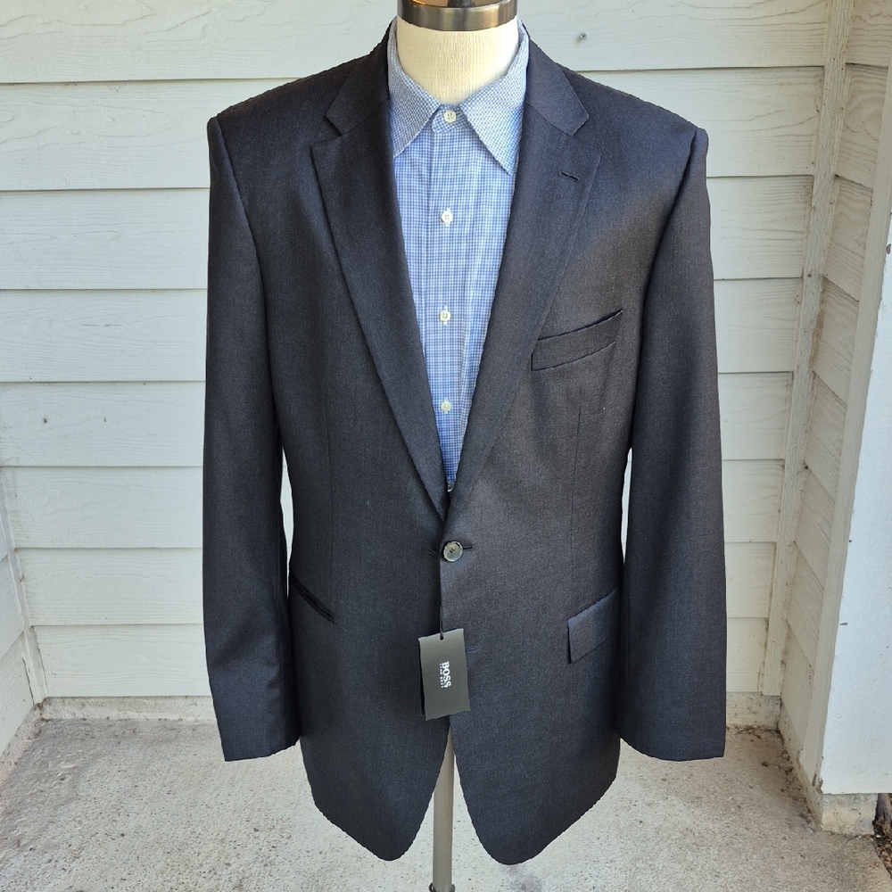 HUGO BOSS Pasolini/Movie US Charcoal Grey‎ Virgin Wool Sz 44 L Sport Coat NEW